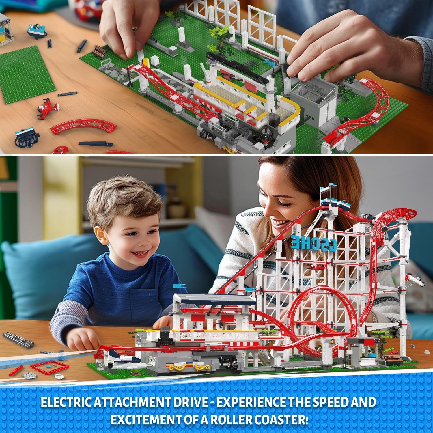 Mould King 11014 Looping-Achterbahn Bausteine Spielzeug, 3646 Teile Expert Loop Coaster Bauspielzeug, Vergnügungspark Untersetzer Klemmbausteine Technik mit Motor, Rollercoaster Modell für Erwachsene 6