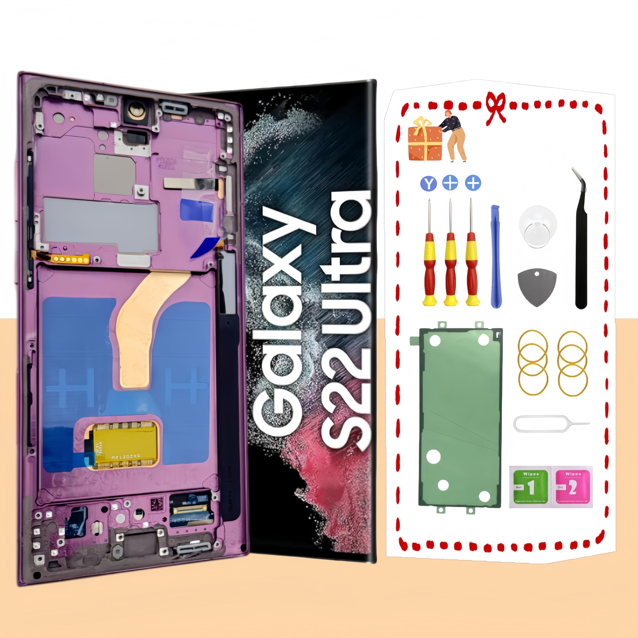 Photo 1 of LNONLS OLED for Samsung Galaxy S22 Ultra 5G LCD Display Screen Assembly Replacement for Samsung S22 Ultra Touch Digitizer Screen with Frame Toolkits S908U S908A US Version