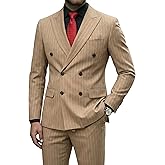 YND Men's 2 Piece Double-Breasted Suit, Slim Fit Stripe Tuxedo Set with Tie, Party Wedding Dress Blazer, Tux and Trousers
