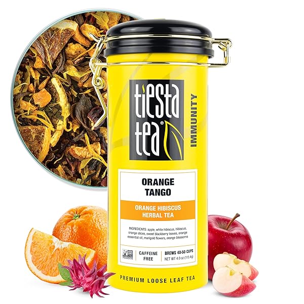 TIESTA TEA – ORANGE TANGO, LOOSE LEAF, ORANGE HIBISCUS HERBAL TEA, PREMIUM NON-CAFFEINATED FRUIT BLEND, MAKES HOT OR ICED & UP TO 50 CUPS, 4OZ REFILLABLE TIN