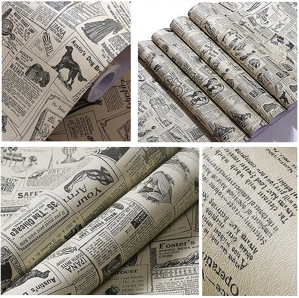 Amazon Yizunnupvc 60 300cm 壁紙 新聞絵柄 厚手 防水 改装 デコレーション リメイクシート シート 小物装飾 包装紙 新聞紙絵柄 子供部屋 書斎 飾り シール式 ポスター ウォールステッカー オンライン通販
