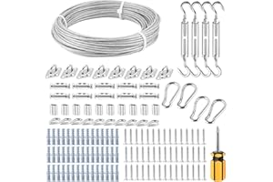 Fshihine Shade Sail Hardware Kit with Cable Wire 66FT, Stainless Steel Sun Shade Sail Installation Kit, Turnbuckles Eye Hook Kit for Garden Triangle and Square, Rectangle, Awning, Outdoor Patio Lawn