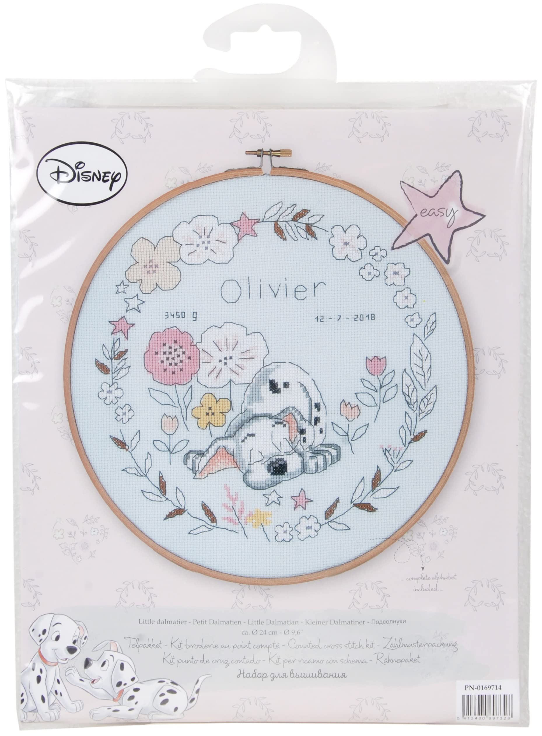 Vervaco Cross Stitch Disney Small Dalmatian Puppy Counted Counted Cross Stitch Kit, Cotton, multicoloured, 24 x 24 x 1 cm