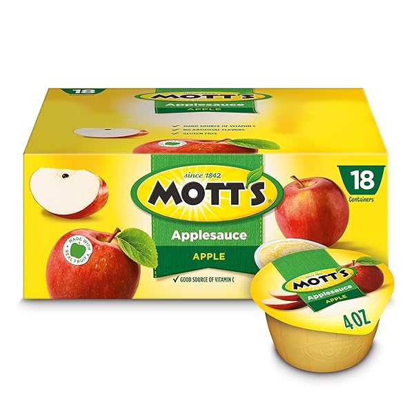 MOTT’S APPLESAUCE, 4 OZ CUPS, 18 COUNT, NO ARTIFICIAL FLAVORS, GOOD SOURCE OF VITAMIN C, NUTRITIOUS OPTION FOR THE WHOLE FAMILY