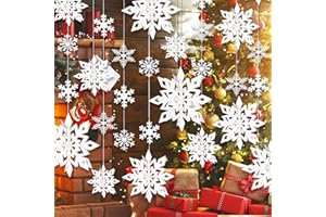 MIUCAT 30pcs Hanging Snowflake Decorations, 3D Paper Snowflakes Ornaments, Large Snowflake Garland for White Christmas Decorations, Christmas Winter Wonderland Indoor Home Decor New Year Party Decorations