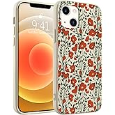 Idocolors Cute Poppy Flower Phone Case Compatible with iPhone 12/12 Pro,Floral White Liquid Silicone Case,Soft Gel Rubber Full-Body Protective Microfiber Lining Shockproof Cover