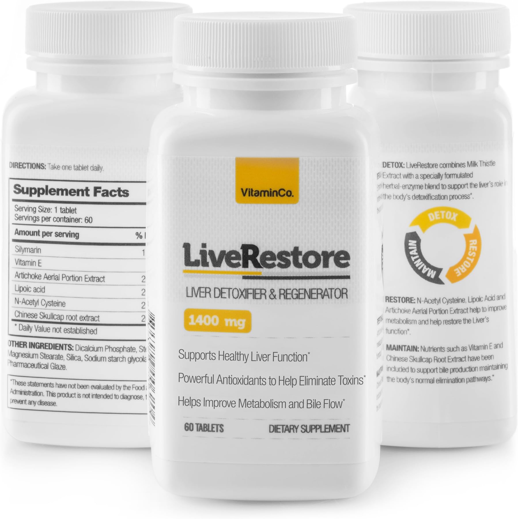 All Natural Liver Cleanse Supplement: Detox, Restore & Support Healthy Liver Function with a Special Blend of Milk Thistle Extract, Lipoic Acid, Chinese Skullcap Root & Vitamin E (60 Tablets)