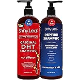 Shiny Leaf Hair Growth Bundle (2 Pack) - DHT Blocker & Peptide Shampoo Set - Anti Thinning Biotin Treatment with Caffeine & Saw Palmetto - Sulfate Free Thickening Formula for Men & Women, 16oz x 2