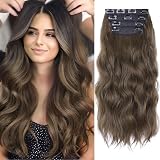 AliLeader 20 Inch Clip In Hair Extensions 4Pcs Medium Brown Synthetic Curly Wavy