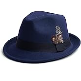 EOGIMI Short Brim Fedora Hats for Men & Women Felt Dress Panama Trilby Hats with Feathers Band