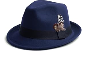 EOGIMI Short Brim Fedora Hats for Men & Women Felt Dress Panama Trilby Hats with Feathers Band