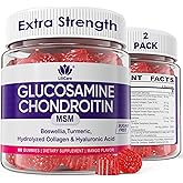 Glucosamine Chondroitin Gummies, Sugar Free Glucosamine Chondroitin MSM Supplement, Extra Strength with Boswellia Turmeric, Hydrolyzed Collagen & Hyaluronic Acid, Bone Health for Men & Women, 120 Cts