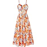 GRACE KARIN Women's Summer Floral Dress 2026 Boho Spaghetti Strap Smocked Tiered Casual Maxi Long Sundress with Pockets