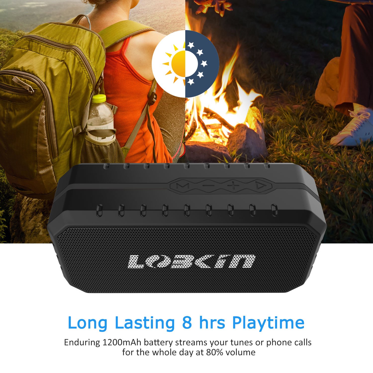 LOBKIN Bluetooth Tragbare Lautsprecher Wasserdicht Speaker Stoßfest Boxen Wireless Stereo Boombox mit eingebautem Mikrofon Kabelloser Musikbox mit 8-Stunden Spielzeit und TF Karte