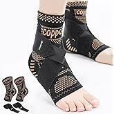 INDEEMAX Ankle Brace for Sprained Ankle Compression Sleeve, 2 Pack Copper Infused Ankle Support Brace for Women & Men, Plantar Fasciitis Relief Achilles Tendonitis, Sports Running, Copper Black, L