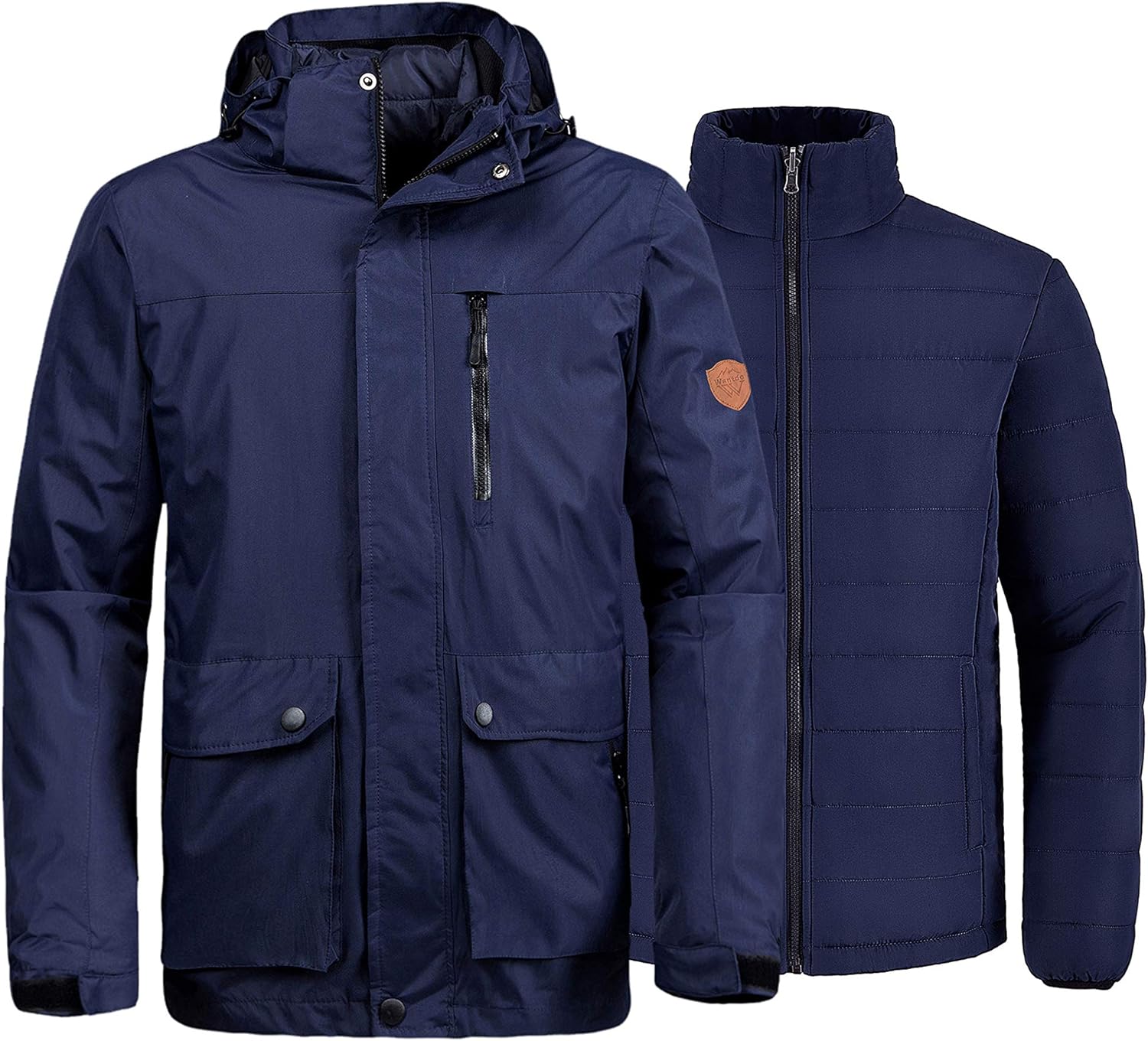 Wantdo Men's 3in1 Skiing Jacket Waterproof Insulated Winter Coat Dark