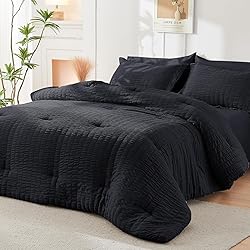 HYMOKEGE Black Full Size Comforter Sets Seersucker