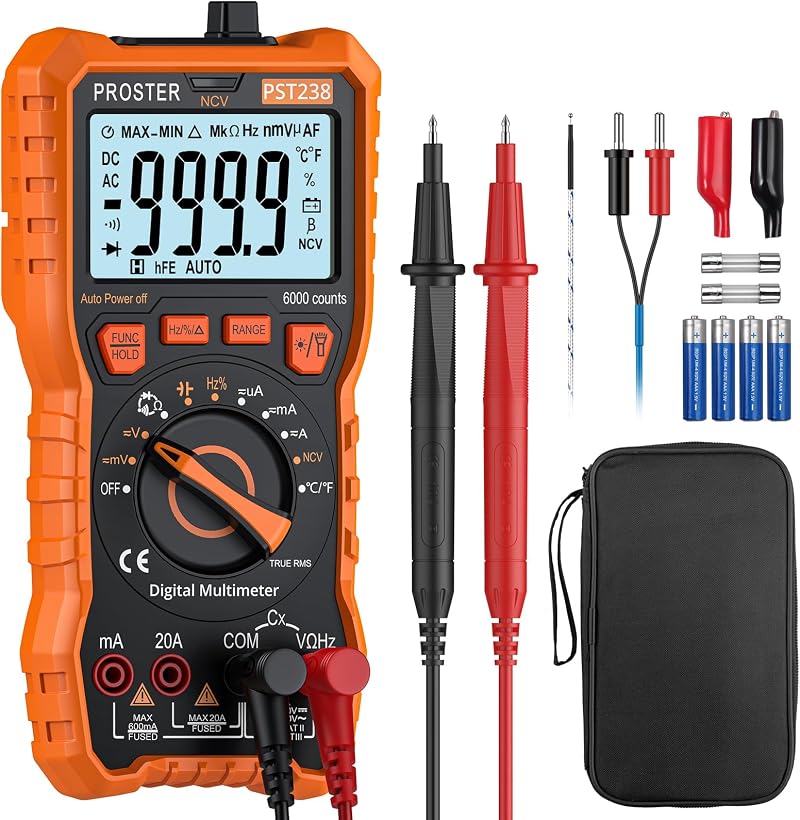 Proster 6000 Counts TRMS Multimeter Auto/Manual Range DC/AC Voltage Current NCV