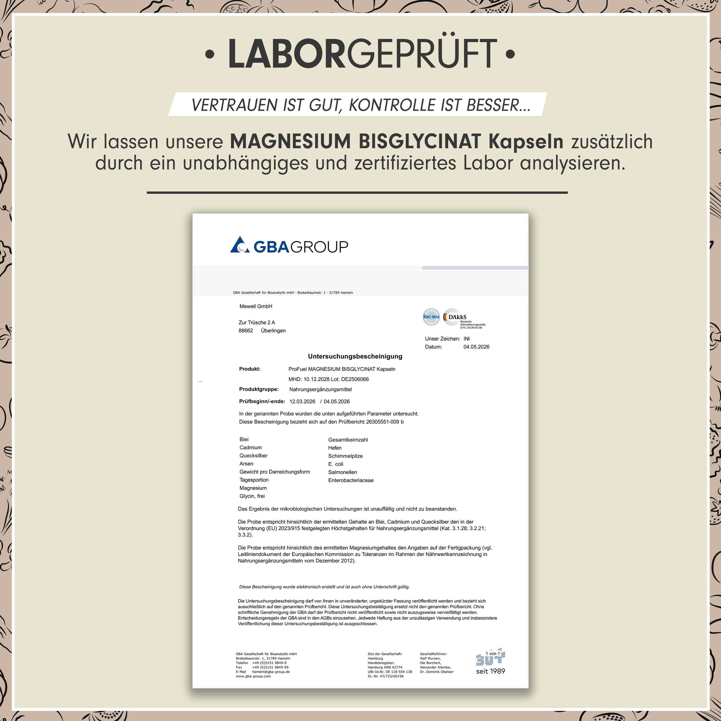 Magnesium Bisglycinat Kapseln 240x - 3000 mg Magnesium-Bisglycinat, davon 360 mg elementares Magnesium pro Tag - laborgeprüft mit Zertifikat - 100% vegan - Vorrat für 80 Tage 5