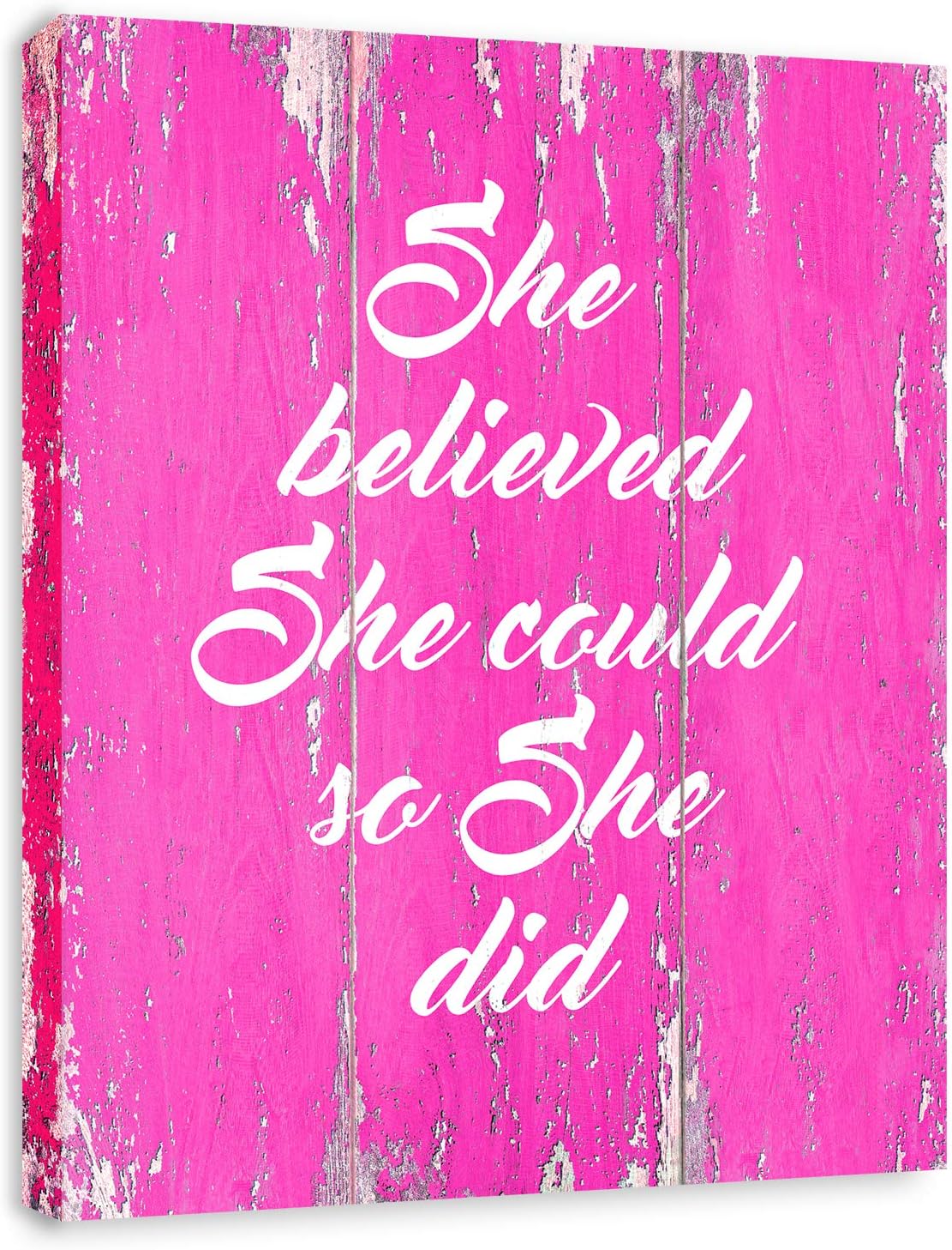 She Believe Quote Motivational - FRAMED - Canvas Print Home Decor Wall Art, Gallery Wrap Inner Frame, Pink, 7x9