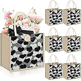 Abbylike 6 Pcs Valentine's Day Heart Tote Gift Bag Reusable Burlap Canvas Embroidered Bag with Handles Button for Party Favor