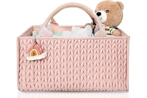 MOMINSIDE Diaper Caddy Organizer, Baby Basket Nursery Storage, Caddy Organizer for Portable Changing Table Dresser Car, Baby Registry Baby Shower Gifts for Girl Boy(Pale Pink)