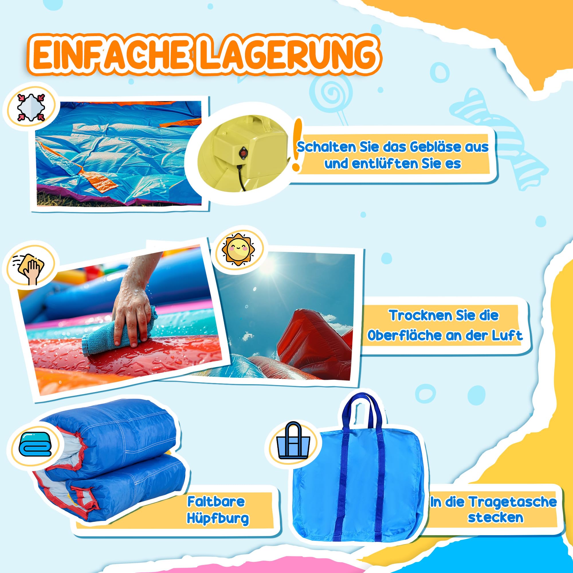 Outsunny Aufblasbare Hüpfburg Wasserpark mit Gebläse Hüpfburg mit Wasserrutsche Basketballkorb Aufblasbare Wasserspielcenter für Kinder ab 3 Jahren Trampolin Pool 380 x 340 x 170 cm 4