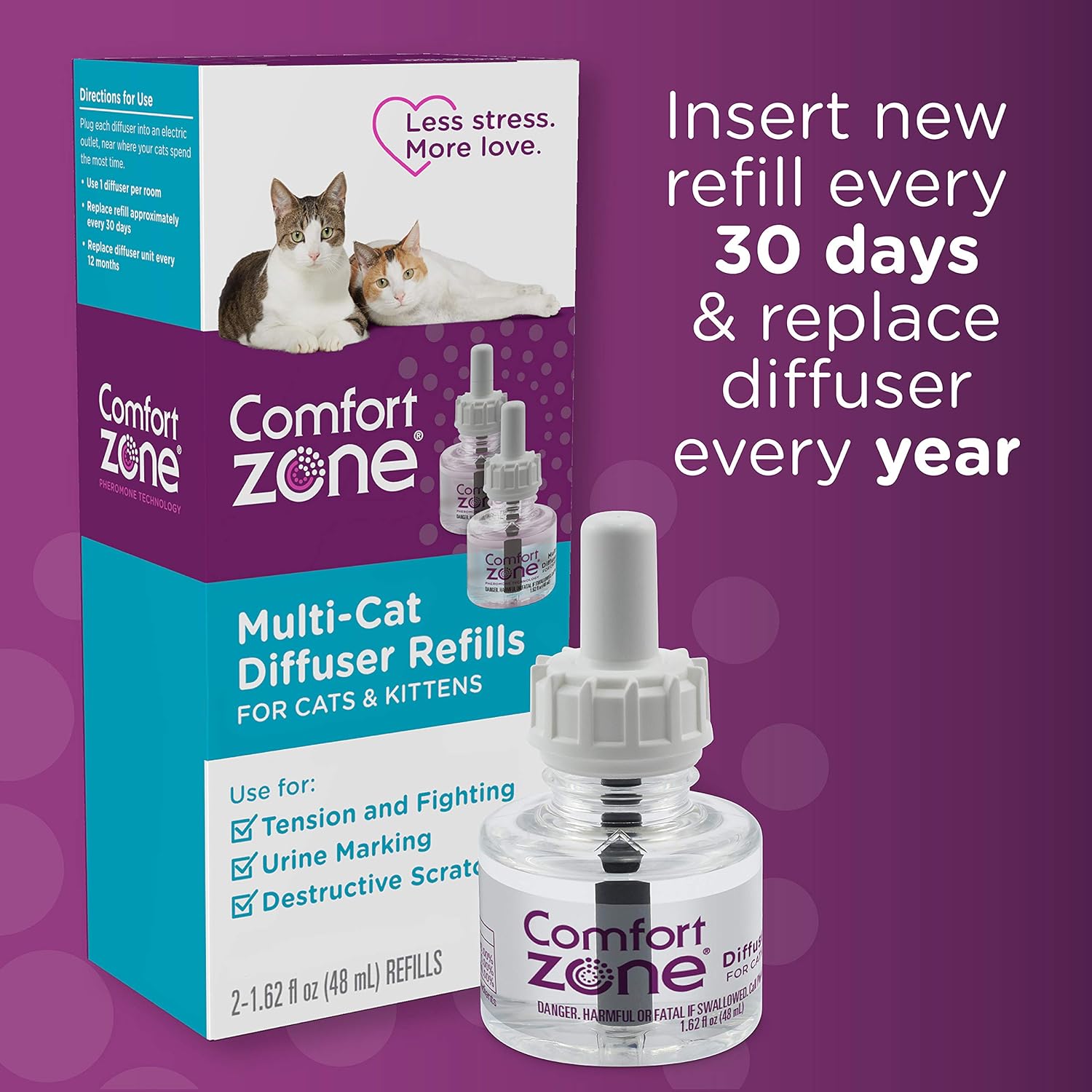 Comfort Zone MultiCat Calming Diffuser Kit, Cat Pheromone 3 Diffusers and 6 Refills-48ml, New Formula : Pet Supplies