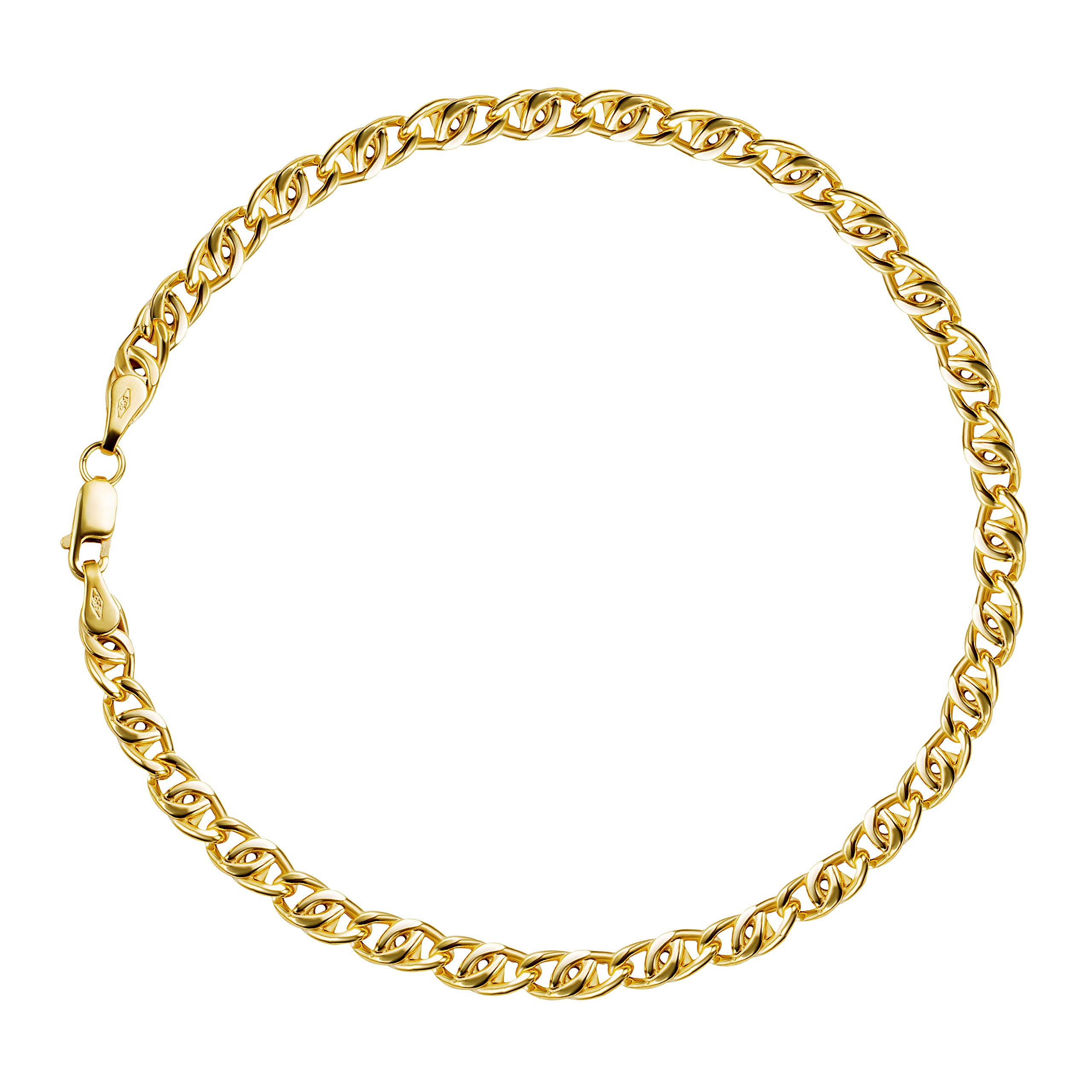 PRINS JEWELS 14 Carat / 585 Yellow Gold 8 Curb Bracelet– Width 4 mm- Unisex (19)
