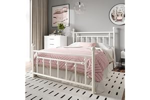 HOOMIC Full Size Metal Platform Bed Frame/Victorian Style Iron-Art Headboard and Footboard / 14 Inches Mattress Foundation for Storage/No Box Spring Needed/Easy Assembly/Off-White