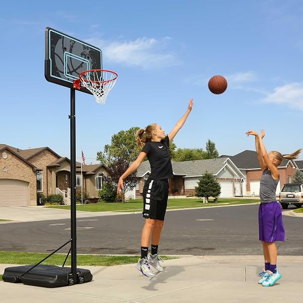 LIFETIME HEIGHT ADJUSTABLE PORTABLE BASKETBALL HOOP, 44 INCH IMPACT BACKBOARD, BLACK