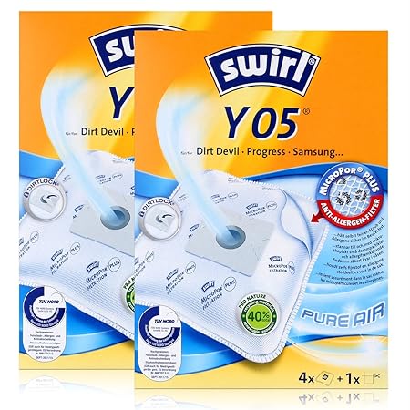 Original SWIRL Y05 Vacuum Cleaner Bags for Dirt Devil M 7011-3 Skuppy - 08 Beutel SWIRL Y05