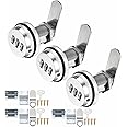 Kitmose 3 Pack Combination Cabinet Cam Lock Password Coded Lock with 1-1/8'' Cylinder and Chrome Finish, Security Combi-Cam Lock for Cabinet Filing Drawers Mailbox, Silver