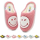 SMILEYWORLD® Womens Mens Smiley Face Slippers丨Comfy Warm Plush Slip On House Shoes丨Retro Funny Happy Smile Soft Memory Foam Slipper Indoor Outdoor
