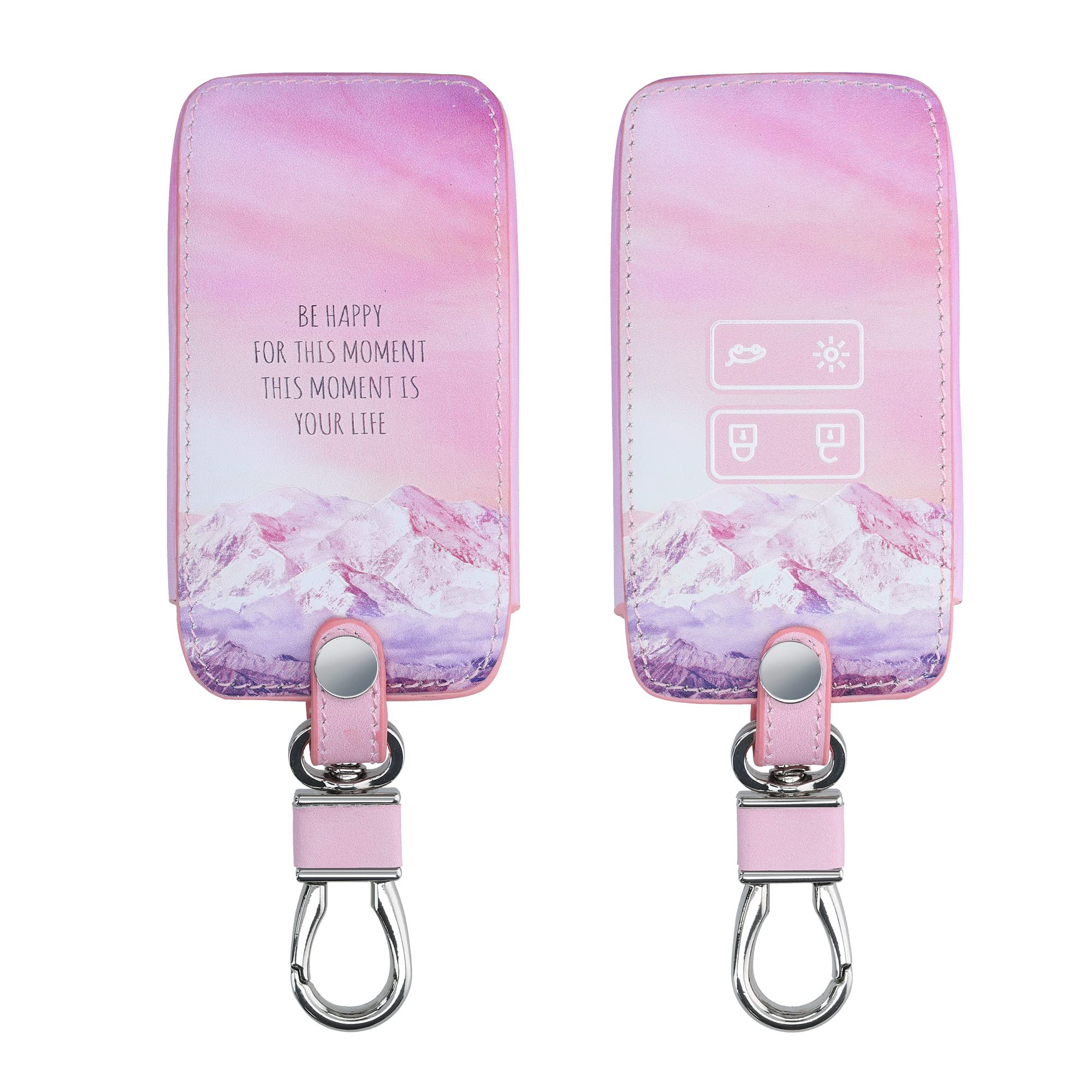 kwmobile Key Cover Compatible with Renault 4 Button Car Key Smart Key (only Keyless Go) - Faux Leather - Be Happy Moment Pink/Violet/Coral