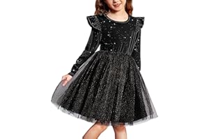 Arshiner Toddler Tutu Dresses Little Girls Velvet Tulle Fall Winter Long Sleeve Ruffle Holiday Party Dress 2-6Y