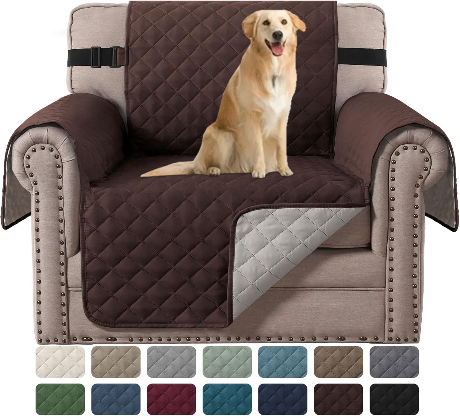Slipcovers - H.VERSAILTEX Chair Slipcover Reversible Chair Cover for Dogs Water Resistant Chair Cover for Living Room Washable Furniture Protector Cover Seat Width Up to 21