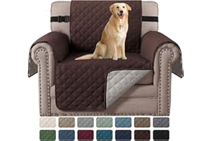 H.VERSAILTEX Chair Slipcover Reversible Chair Cover for Dogs Water Resistant Chair Cover for Living Room Washable Furniture Protector Cover Seat Width Up to 21"(Armchair, Brown/Beige)