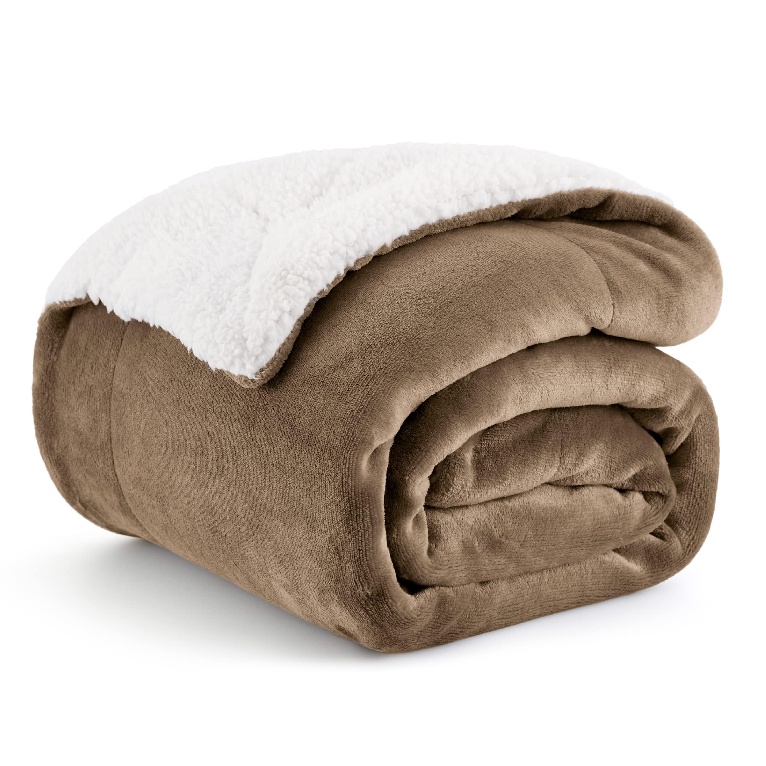 Bedsure Sherpa Fleece Throw Blanket - Thick and Warm, Fluffy Microfiber & Solid Soft Blankets for Bed and Couch Throw/Single Size, Camel, 130x150cm