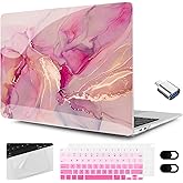MEEgoodo for MacBook Air 13.3 inch Case 2021 2020 2019 2018 A2337 M1 A2179 A1932,Clear Case for MacBook Air M1,Laptop Shell with Keyboard Webcam Cover&Trackpad Film&Type C Adapter,Gold Splashes Marble