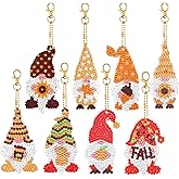 Ferraycle 8 Pcs Thanksgiving Double Sided Diamond Painting Keychain Kits Cute Gnome Pumpkin Sunflower 5d DIY Diamond Painting Fall Rhinestone Dots Keychain for Adult Craft Gifts