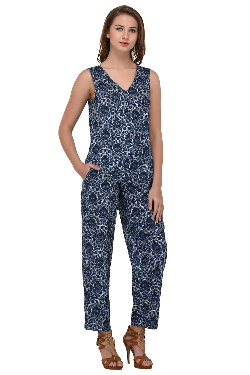 amirah's women casual v neck pockets sleeveless drawstring romper jumpsuits