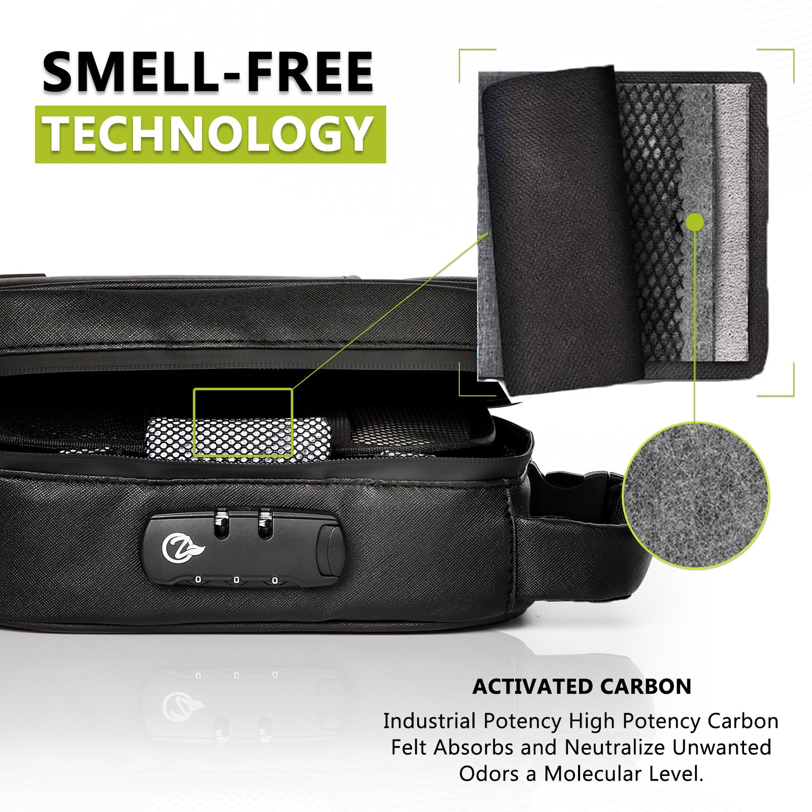 OZCHIN Large Smell Proof Bag with Combination Lock Odor Proof Lock Box Travel Storage Case Activated Charcoal Bag Great (Black)