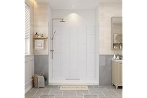 Bathlink Shower Wall Panels, 36D x 60W x 75H, Solid Surface Waterproof Wall Panels for Showers, Shower Surround Wall Kit, White Wood Grain Finish, 1/8" (3mm) Thick, Trimmable