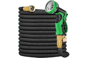 BOMMIYAN 100 ft Expandable Garden Hose With 10 Functions Spray Nozzle, 50 Layers Nano Rubber Lightweight No-Kink Water Pipe with Solid Brass Connector for Watering and Washing 100ft Flexible Hose, Black