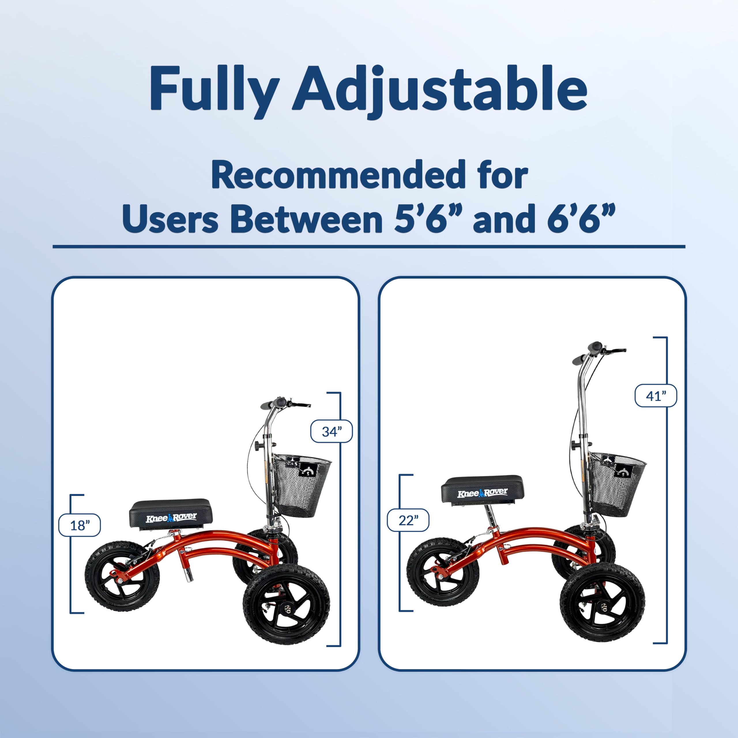 KneeRover Original Steerable All Terrain Knee Scooter for Adults for Foot Surgery Heavy Duty Knee Walker for Broken Ankle Foot Injuries Recovery - Leg Scooter Best Knee Crutch Alternative (Orange)
