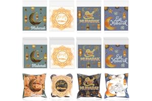 200PCS Ramadan Cellophane Bags Self-adhesive Candy Bags Eid Treat Bag Ramadan Mubarak Gift Bag Eid Candy Goodie Bag For Musli