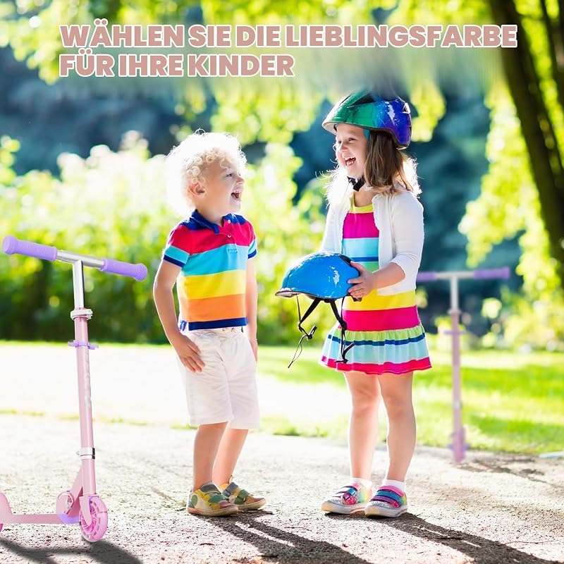 Roller Kinder ab 3 Jahre, 2 Räder Klappbar Scooter,3 Höhenverstellbare Kinderroller,Led-räder Kinderscooter für Mädchen Jungen (rosa)