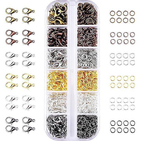 6 Farben Hummer Greifer Haken Karabinerhaken und 6 Farben Öffnen Sprung Ringe für Schmuckherstellung