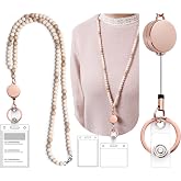 Lanyards for Id Badges for Women, Cute Teacher Lanyard with ID Holder | and Retractable Badge Reel for Keys, Wooden Beaded Keychain Lanyard